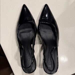 Meshki Black Patent Pointed Toe Slingback Flats